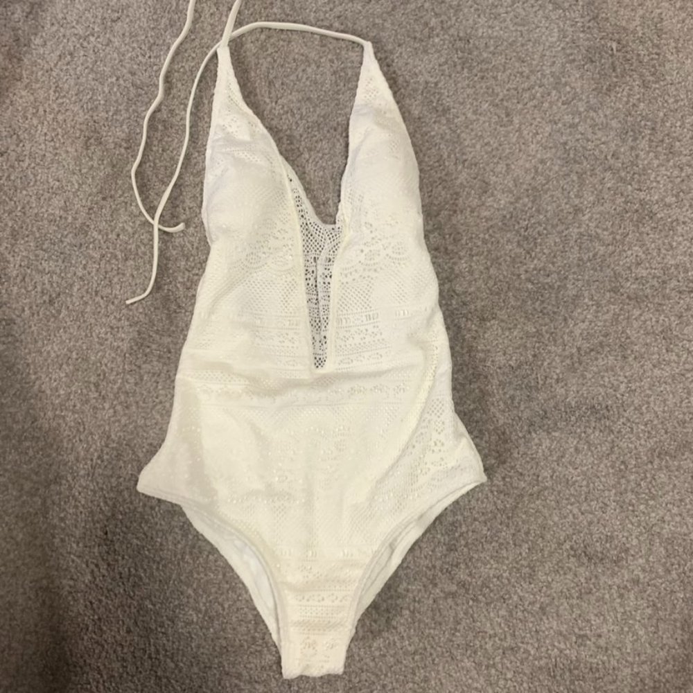 NWT | Roxy  Surf Bride White Mesh One-Piece Halter - S
